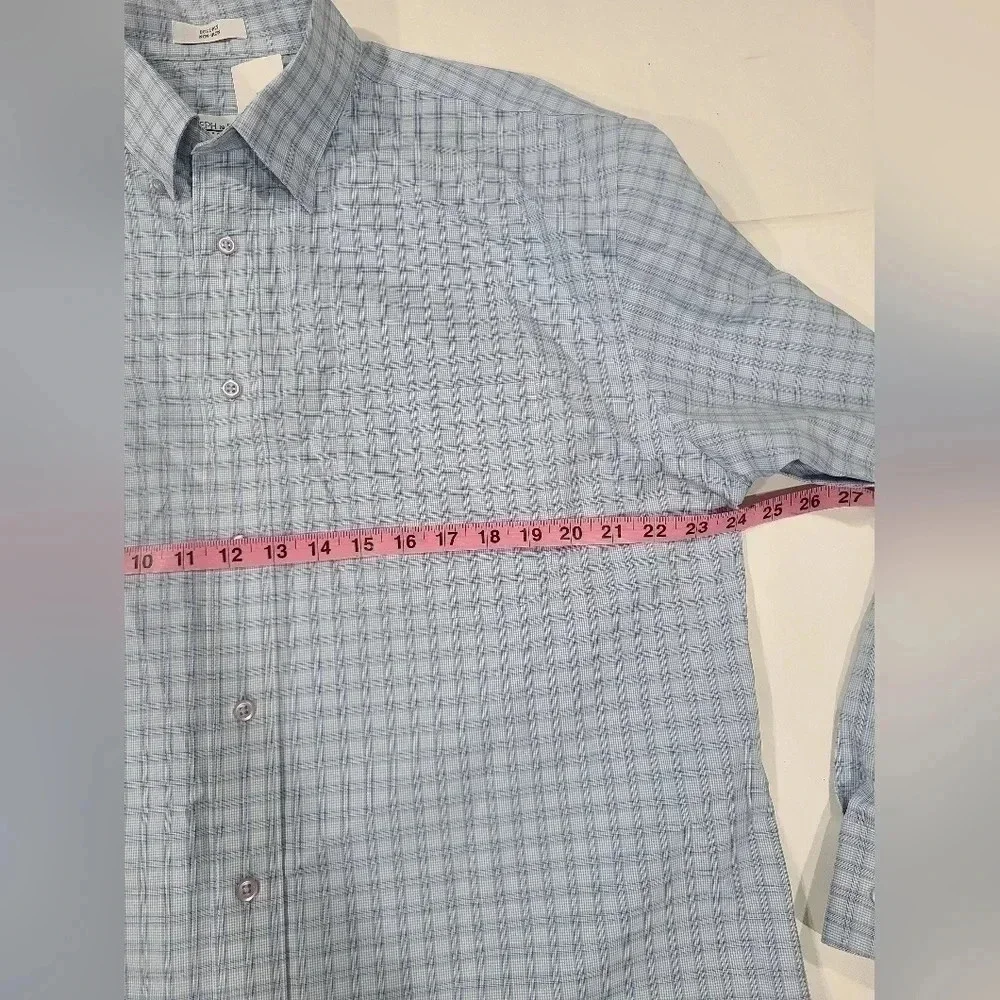 NWT Joseph & Feiss Large Cotton 80's 2 Ply Non Iron Button Up Checkered Blue‎
